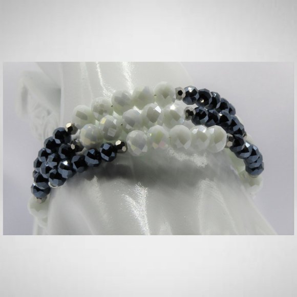 Long or Short White & Gunmetal Beaded Jewelry Set - Picture 5 of 6